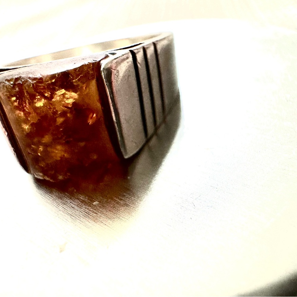 Men's Amber Sterling Silver Ring